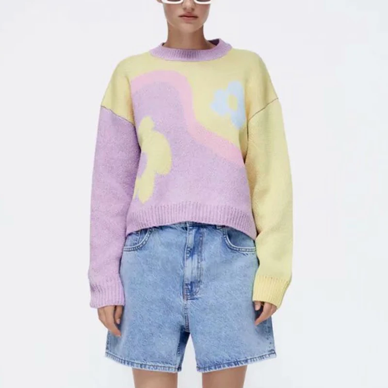 

Jastie Autumn Winter Women Knitted Sweaters New Tie-Dye Warm Pullover Round Neck Loose Long Sleeve Casual Street Outwear