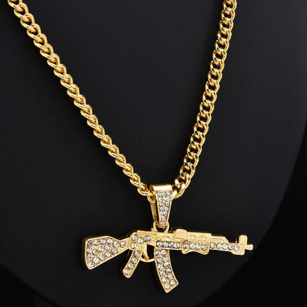 

New Fashion Choker Necklaces For Women Gun Pendant Crystal Rhinestone Chain Necklace Women Men Punk Chains Jewelry Gift