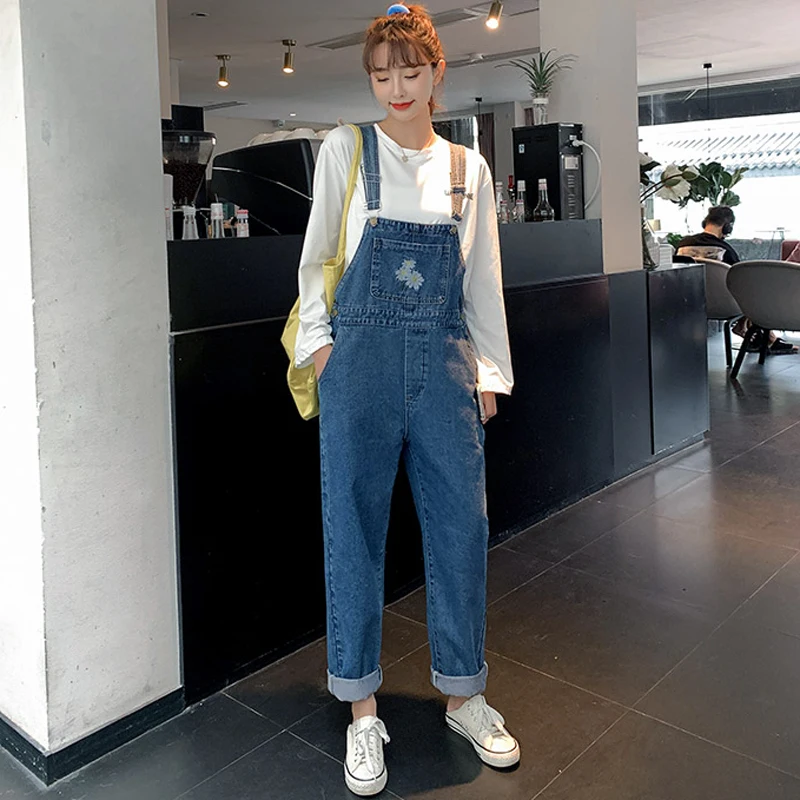 XS 2XL осенние джинсы женские комбинезоны в студенческом стиле Harajuku с вышивкой