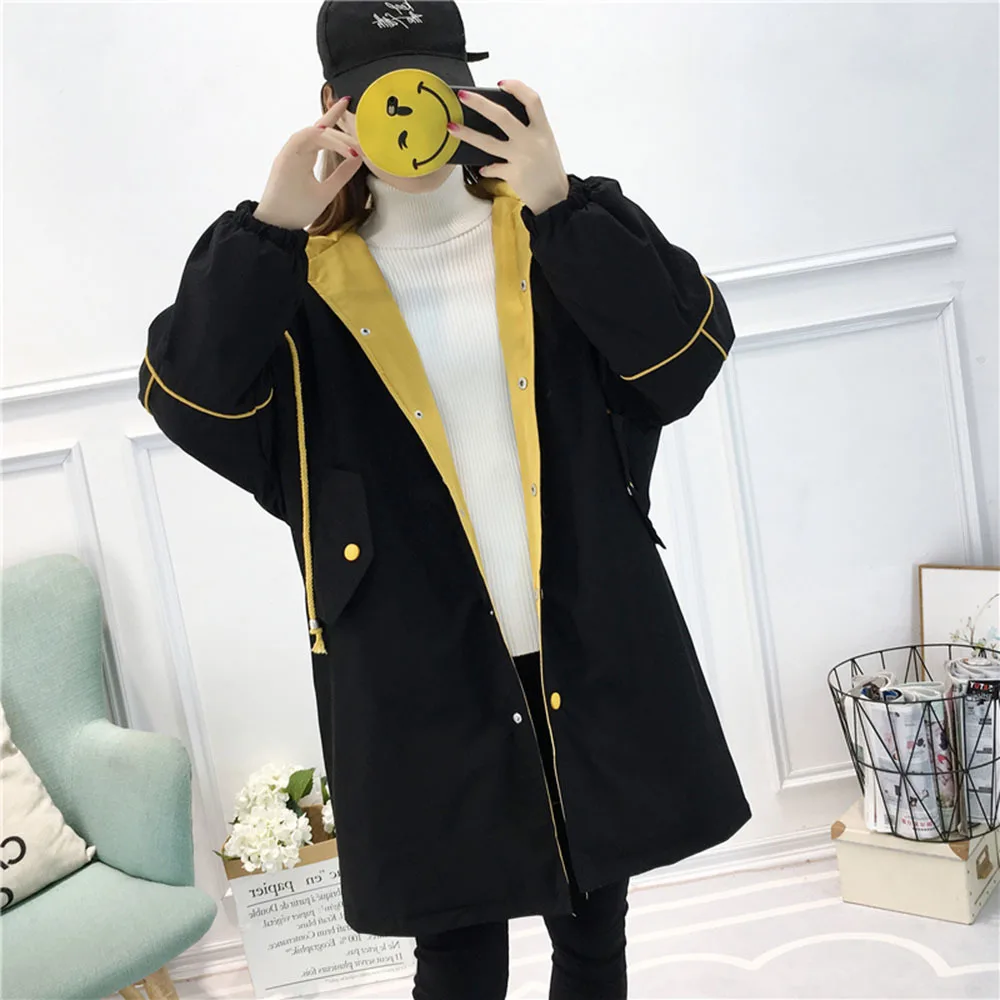 

2021 Spring Autumn Women Plus Velvet Thick Trench Coat Korean Loose Hooded Warm Student Casual Tooling Coats Female Windbreaker