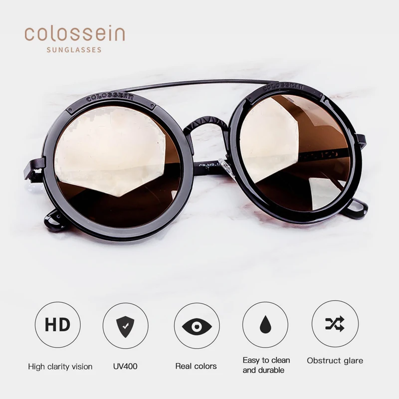 Солнцезащитные очки COLOSSEIN в круглой оправе для мужчин и женщин винтажные с