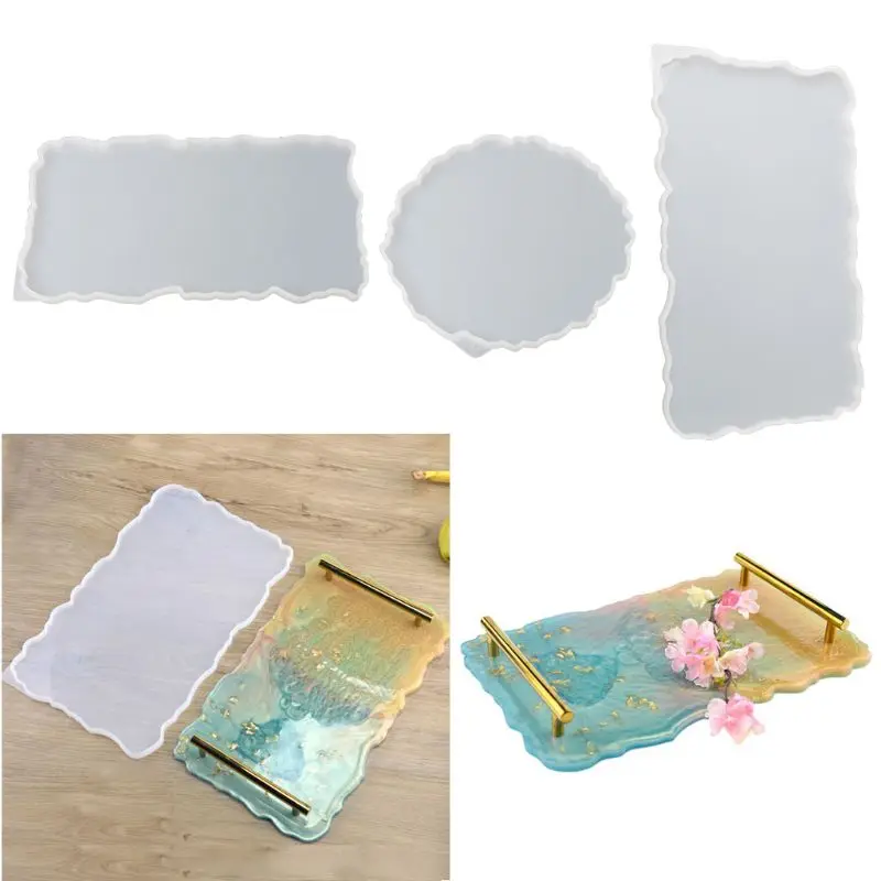 

3Pcs Big Rectangle Round Plate Resin Mold Oversized Fruit Disc Tray Resin Mold