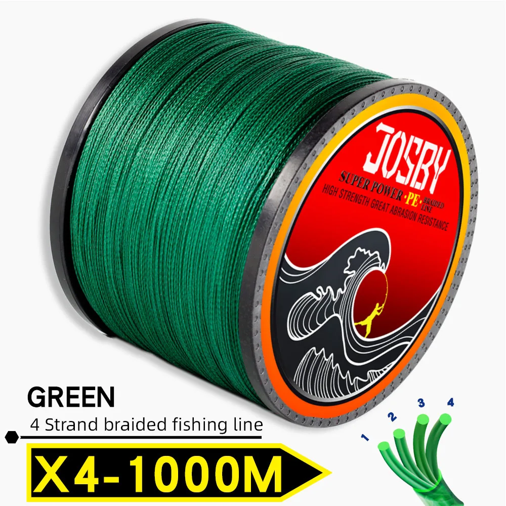 X4-Green1000m JOSBY плетеная леска 1000 м мультифиламентная PE 4 нити рыболовный шнур 10LB-85LB сильная Японская Технология оранжевый 9 цветов - Цвет: X4-Green1000m