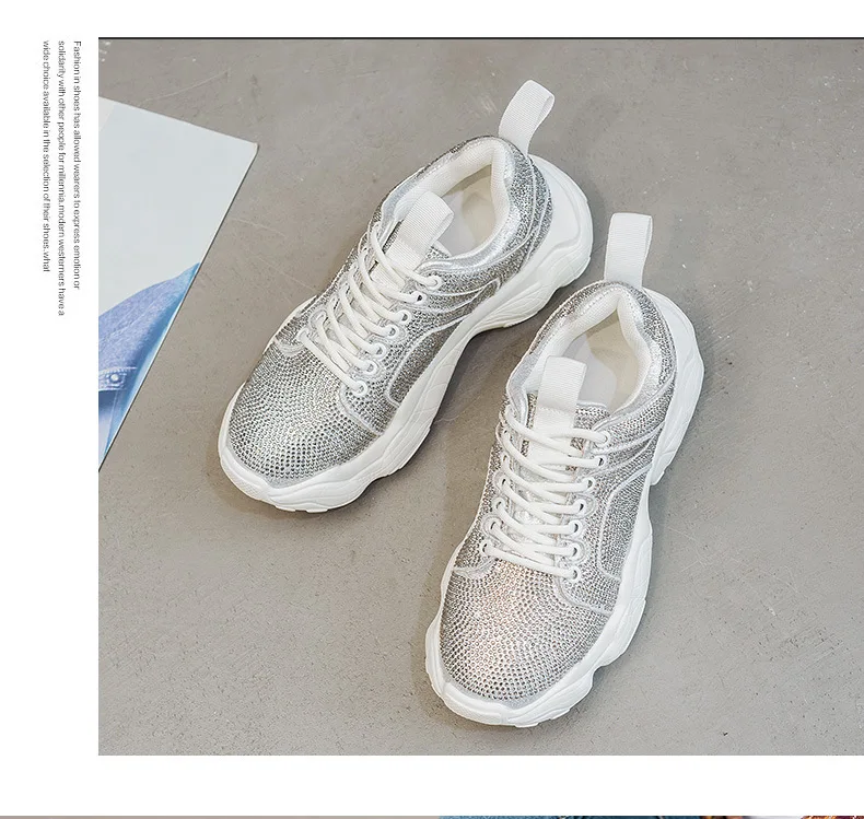 Обувь со стразами; женские кроссовки на платформе; повседневная обувь; zapatos de mujer; женские кроссовки с кристаллами на толстой подошве; шикарные кроссовки для папы
