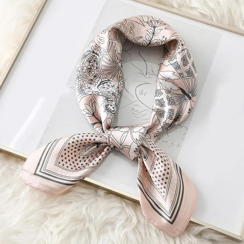 

2021 Women Silk Scarf Print Satin Hair Shawl and Wraps Female Bandana Square Bag Scarves Fashion Lady Neckerchief Hijab Headband