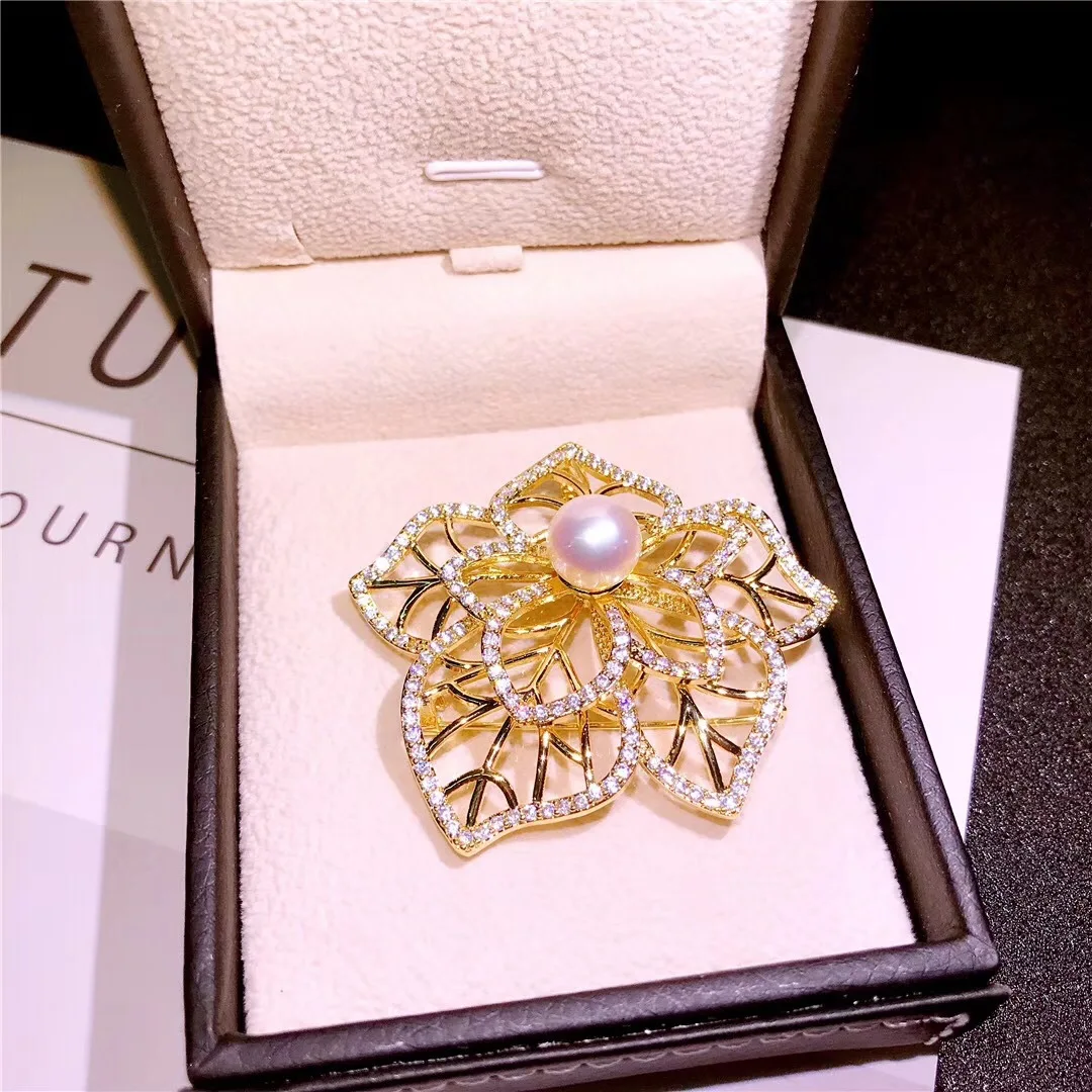 Женская Брошь с цирконом брошь листьями из настоящего золота 24 К Ювелирное