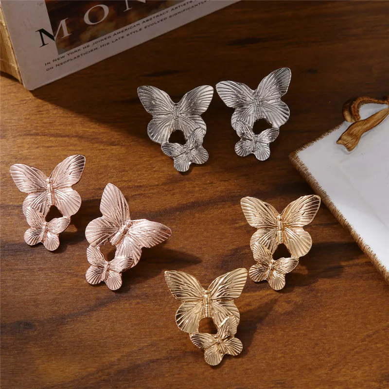 ALIUTOM Exaggerated Metal Butterfly Stud Earrings For Women Brincos Fashion Statement Party Charm Jewelry Accessories | Украшения и