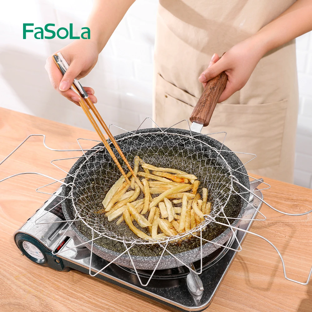 Корзина для жарки FaSoLa, складная корзина из нержавеющей стали 304 для картошки фри, дуршлаги, фильтры для очистки овощей, фруктов - изображение