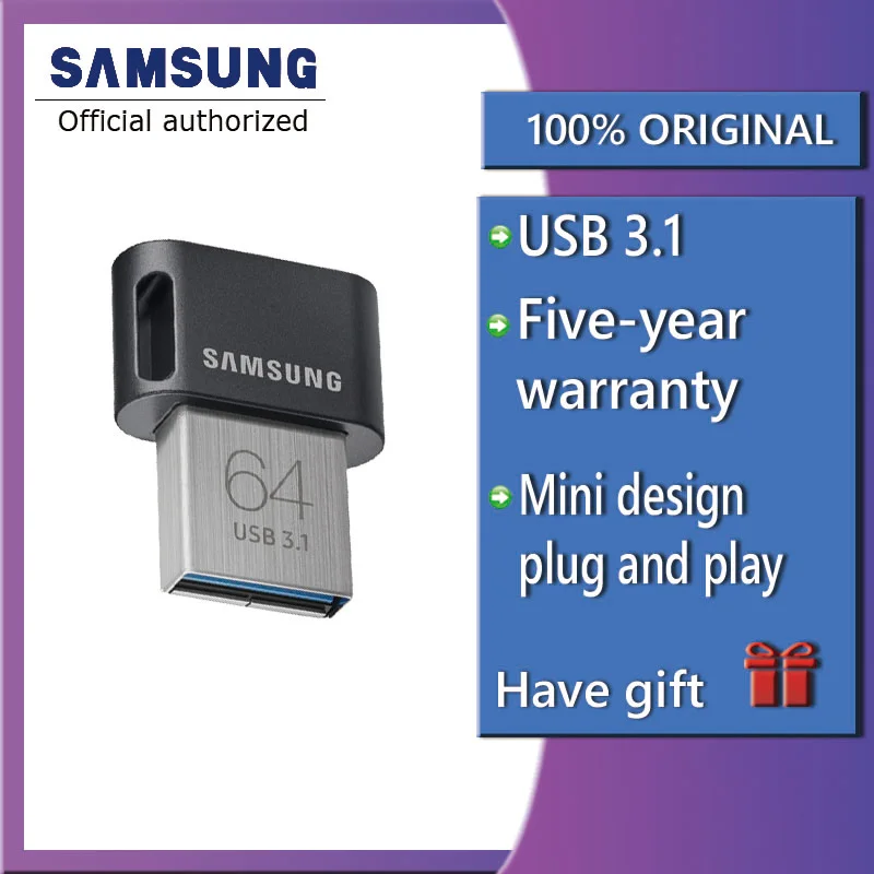 USB флеш-накопитель SAMSUNG FIT Plus 32 ГБ, 64 ГБ, 128 ГБ, 256 ГБ, флеш-накопитель USB3.1, крошечная карта памяти, запоминающее устройство, u-диск, мини флеш-накопитель