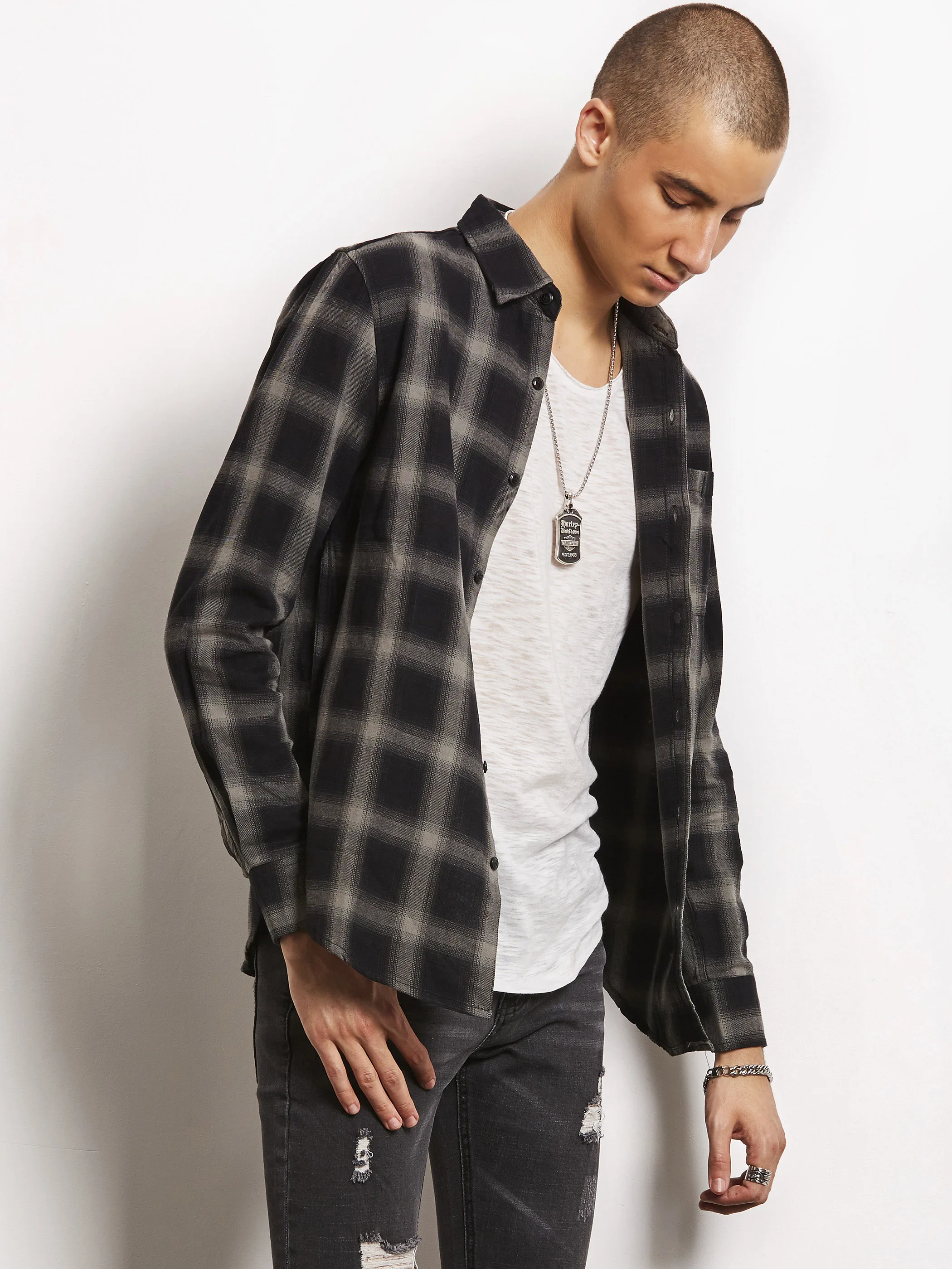 2019 Новая Осенняя брендовая мужская рубашка в клетку Мужская теплая с длинным