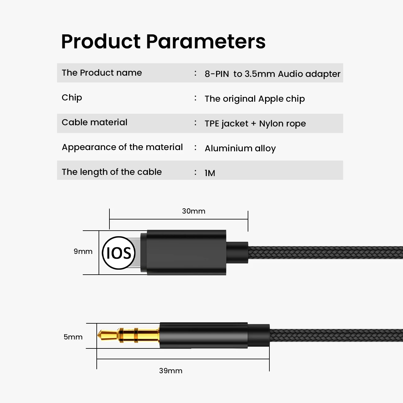 

Audio splitter Cable for Iphone 8 Pin To 3.5 Mm Jack Aux Cable Car Speaker Headphone Adapter for Iphone 11 Pro Xr 12