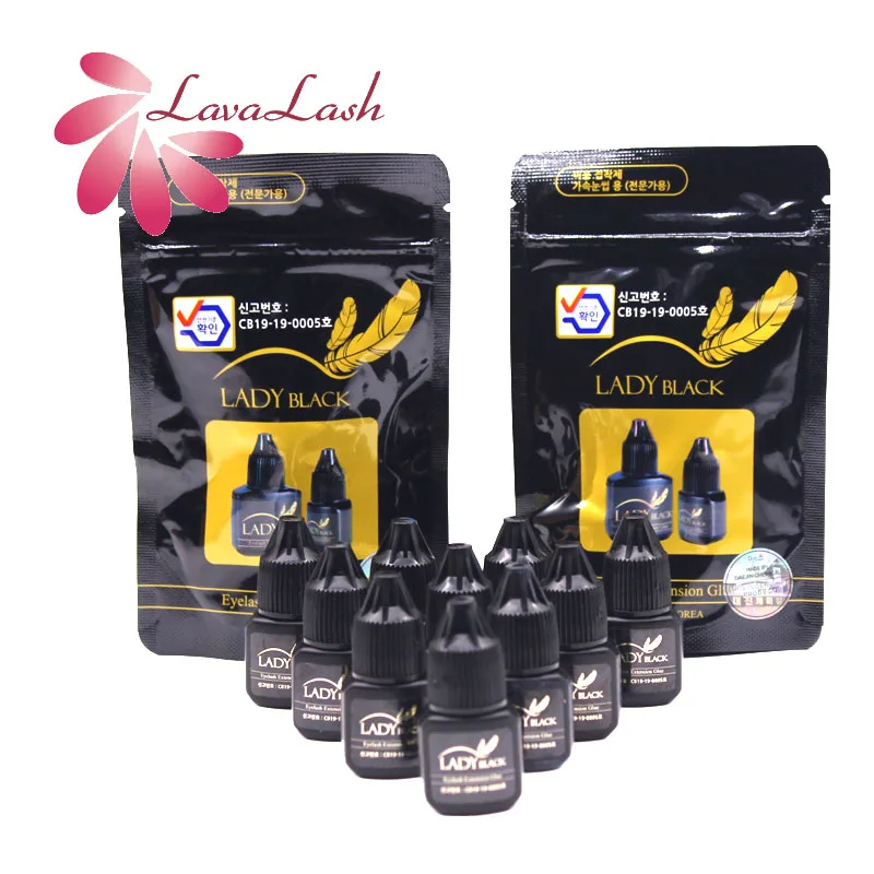 10 Bottles Lady Black Glue Fast Dry  for Eyelash Extensions 5ml Iow Irritation Eyelash Shop Beauty Tools With Sealed Bag