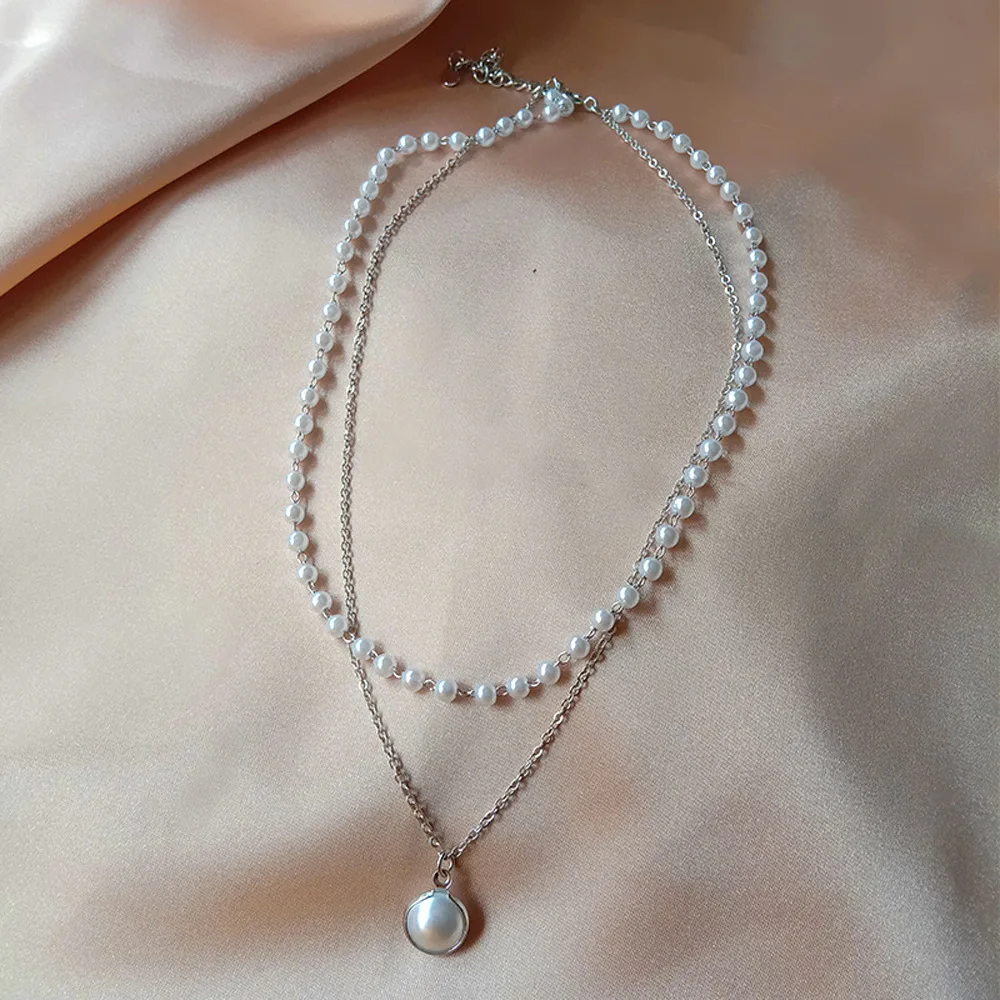 

Popular Retro Simple Double-layer Pearl Necklace Female Tide Clavicle Chain Necklace Pendant Pearl Necklace for Women Jewelry