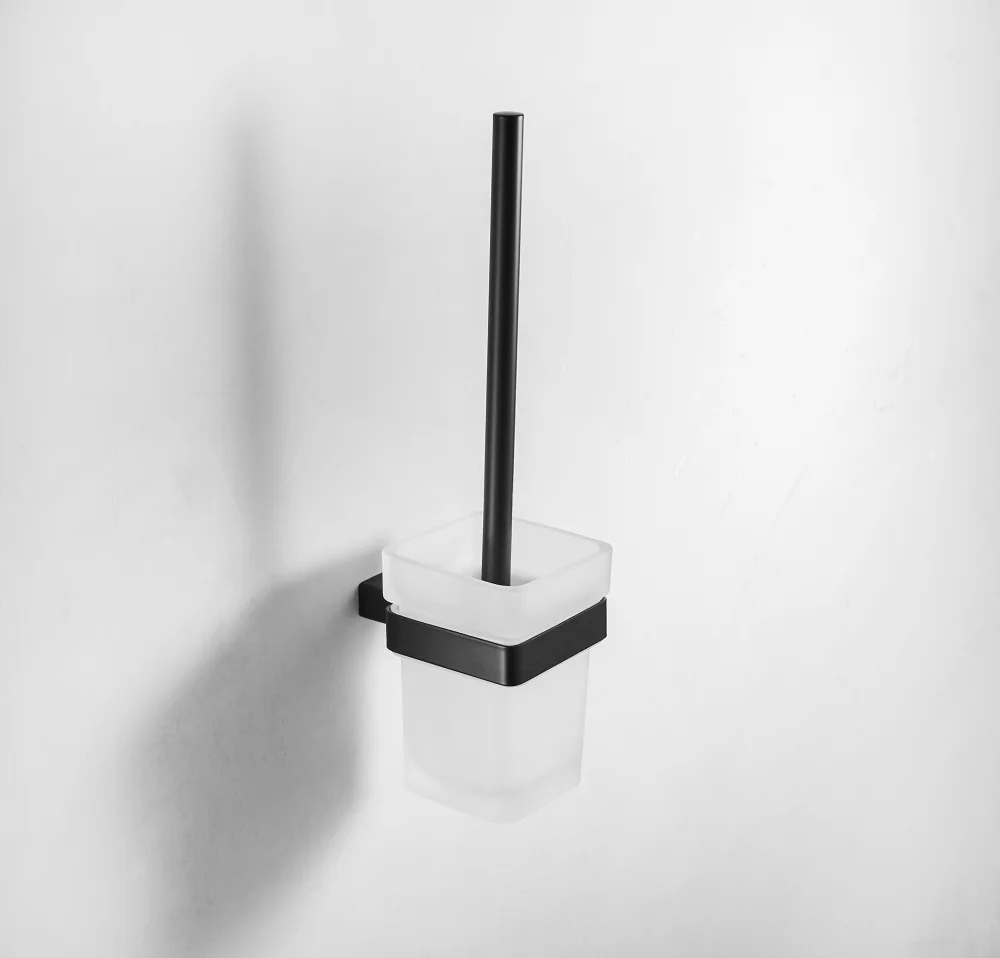Toilet brush holder Матовое черное оборудование для ванной набор полотенец стойка угловая полка Держатель для полотенца бар из нержавеющей стали набор оборудования для ванной комнаты - Цвет: Toilet brush holder