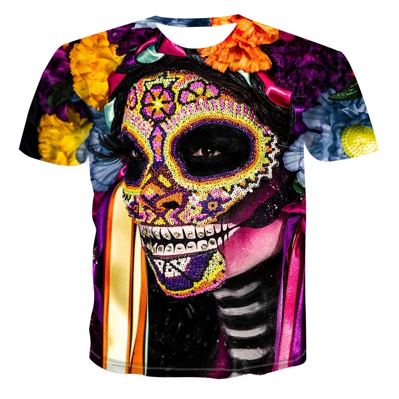

Short-sleeved T-shirt 2021 New 3d Printed Personalized Skull Head Pattern Costume Red Magic Pattern Funny Men's Summer T-shirts