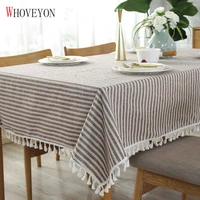 simple striped tablecloth plain tassel tablecloth table cloth cotton linen tablecloth cover towel obrus tafelkleed mantel mesa