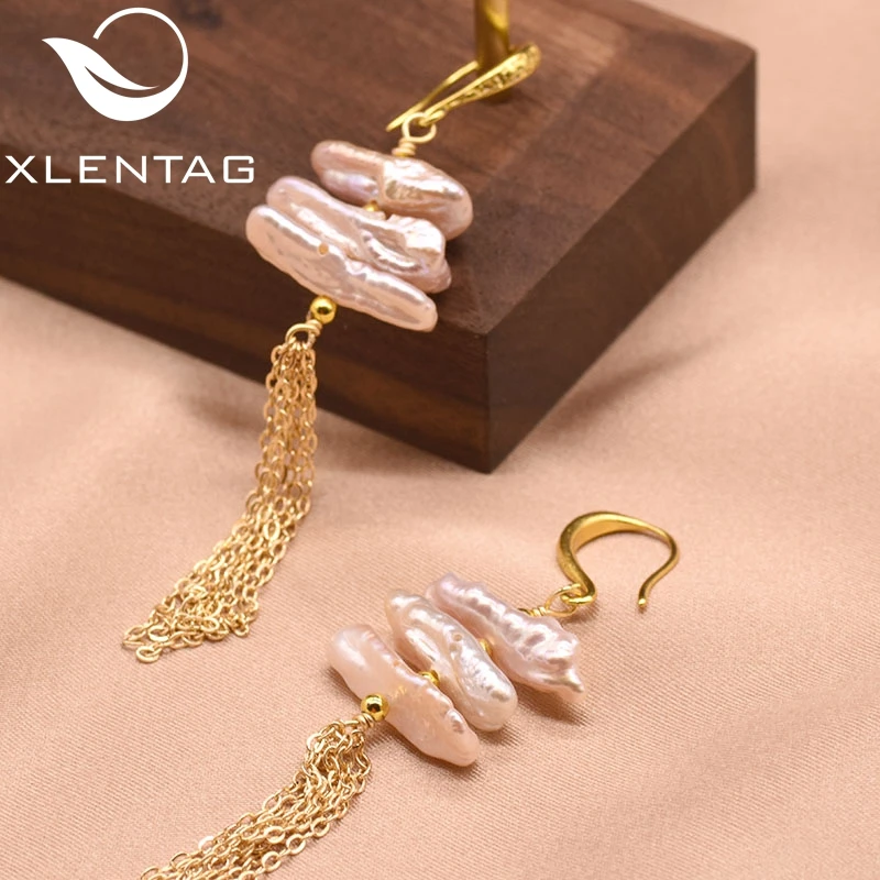 XlentAg натуральные пресноводные розовые жемчужные висячие серьги с кисточками