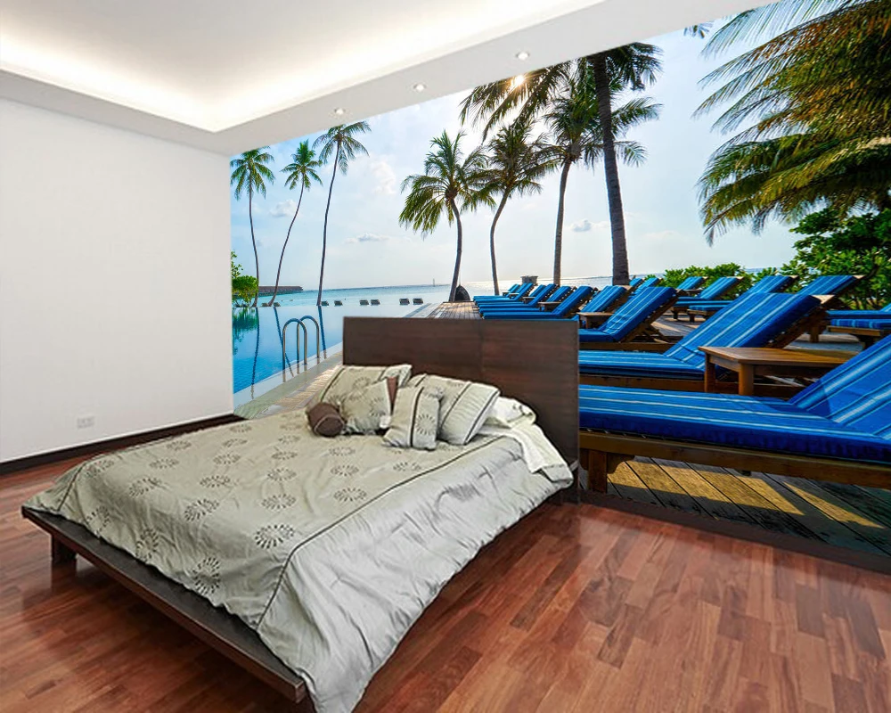 3d обои на заказ фоновые с изображением стульев пляже для гостиной спальни