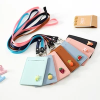 women cute fruit pu leather id credit card holder students bus card case lanyard girl cartoon identity badge cards cover wallet