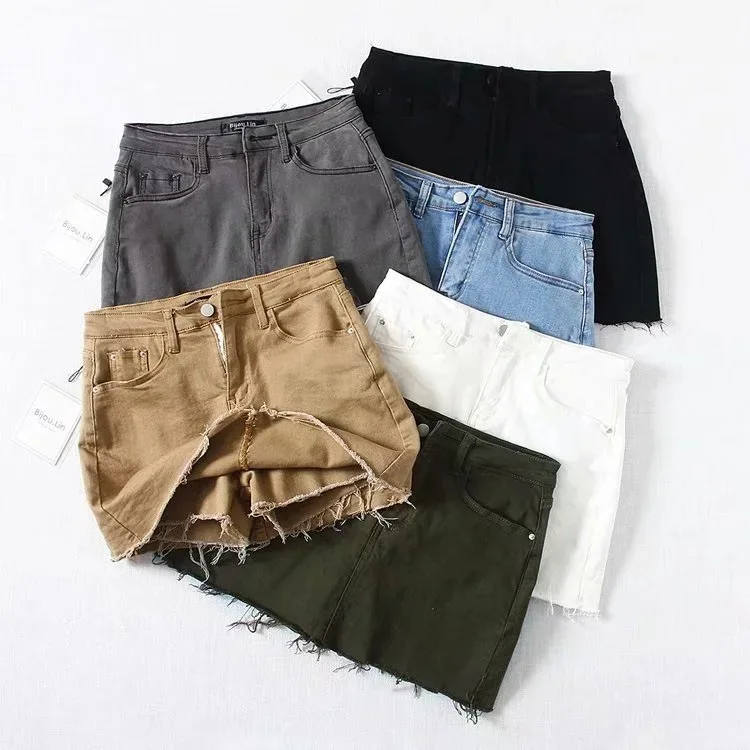 

Sneaked Away Cowboy Pants Skirt Short Skirt Denim Skirt Women Tall Waist High Elastic Multicolor Summer Paragraph Border