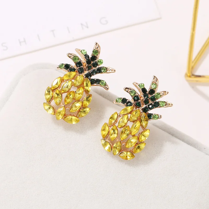 Gold Color Pineapple Crystal Stud Earrings for Women 2019 Hot Sale Boho Rhinestone Statement Earring Fashion Jewelry Bijoux | Украшения и