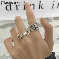 foxanry 925 stamp opening rings new fashion simple multilayer geometric vintage punk party jewelry gifts for women