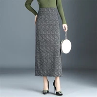 new 2022 spring autumn winter skirts women high waist woolen skirt sexy split slim pencil skirts female