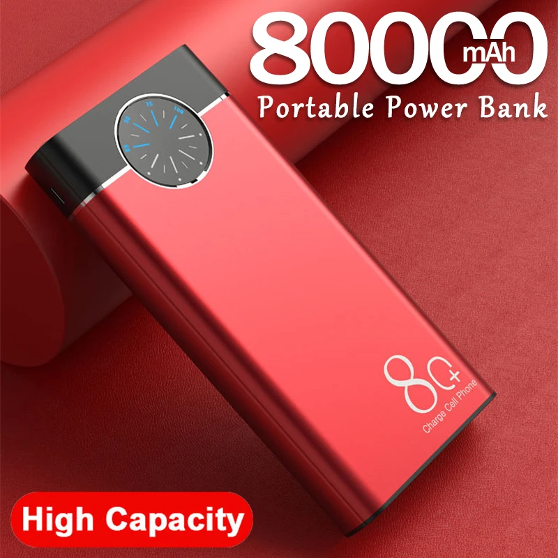 80000 мАч Power Bank портативный большой емкости двойной USB светодиодные фонари для