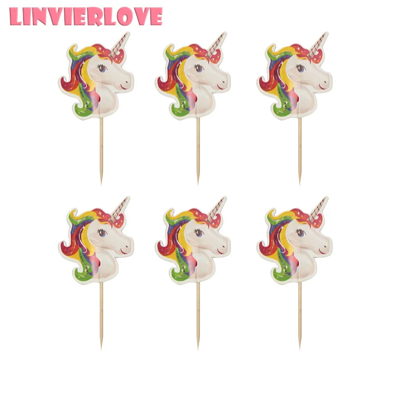 LINVIERLOVE 24 шт./упак. Радужный Единорог украшения для кексов детей мальчиков девочек