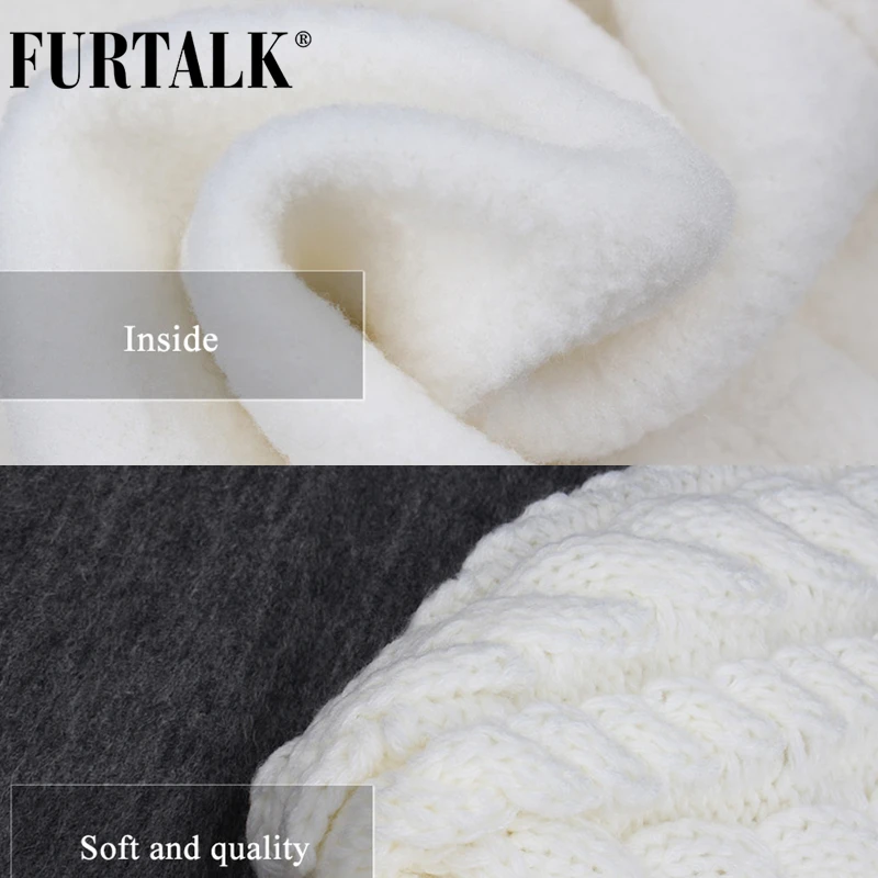 FURTALK, детская зимняя шапка с помпоном, комплект с шарфом для девочек и мальчиков, детская трикотажная шапка, мягкая теплая шапка с помпонами и ушками, Милая зимняя детская шапка