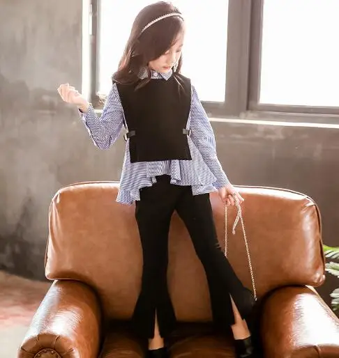 3 шт./комплект рубашка с длинным рукавом + жилет штаны|kids tracksuit|fashion girl clothinggirls clothing |