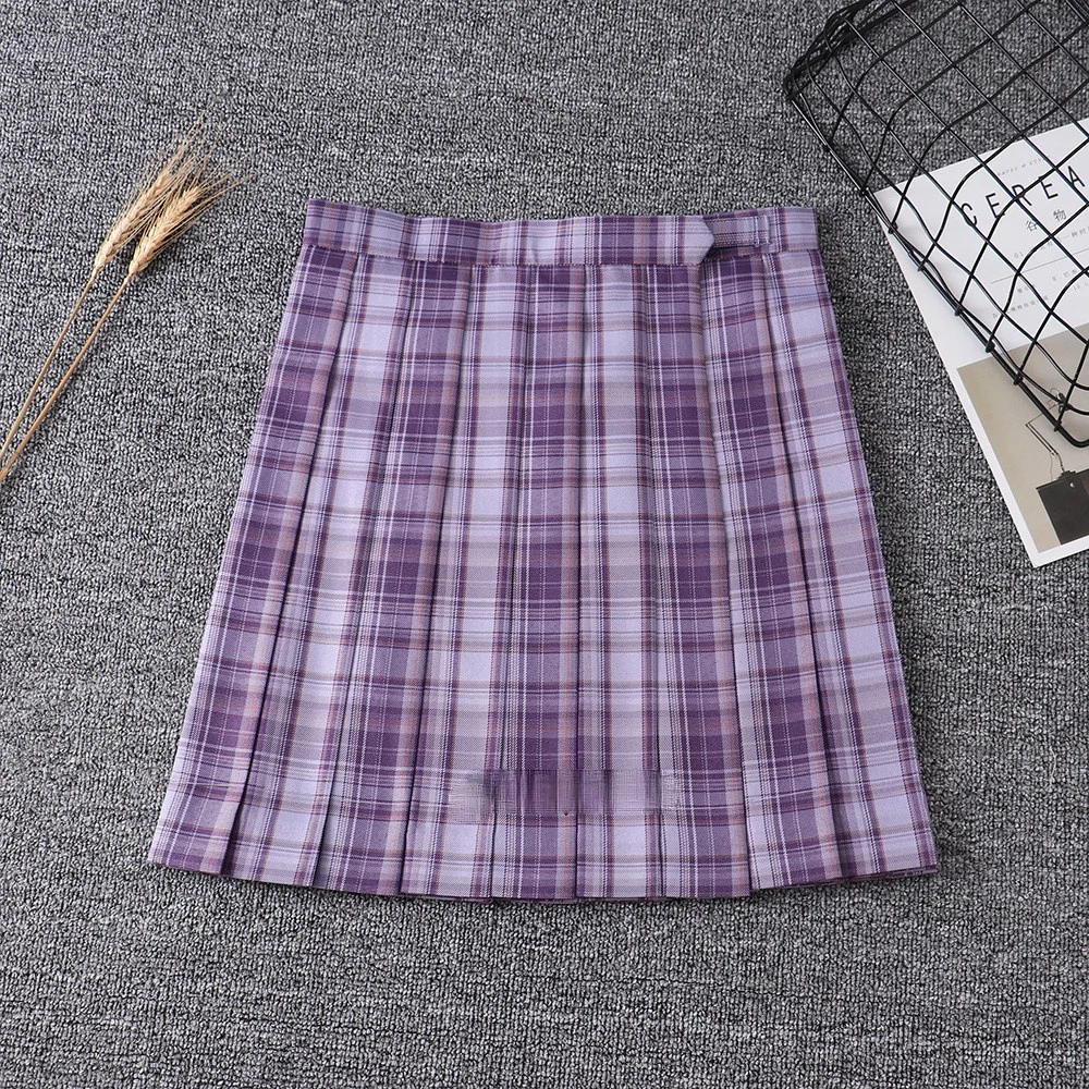 

Japanese Girl's Summer High Waist Pleated Plaid Skirts For JK School Uniform Students Cloths