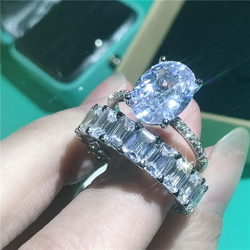 Ring sets Choucong кольца для влюбленных вечность, наборы, 925 пробы, серебро, AAAAA, cz, обручальное кольцо, кольца для женщин, свадебные ювелирные изделия - Цвет основного камня: Ring sets