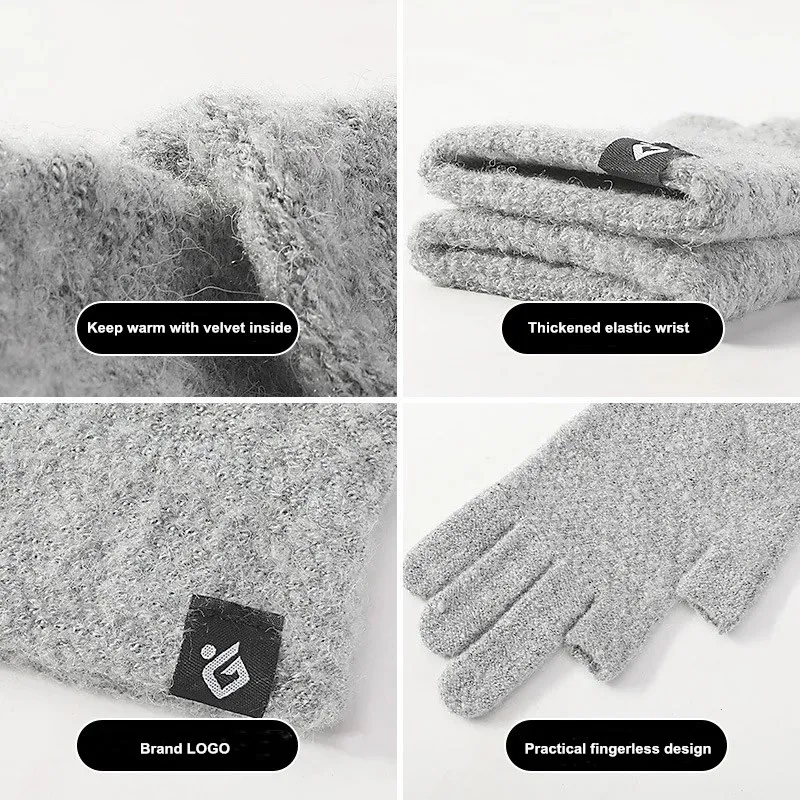 

CARTELO autumn and winter men's knitted gloves, warm, two-finger game writing and velvet touch screen riding driving gloves