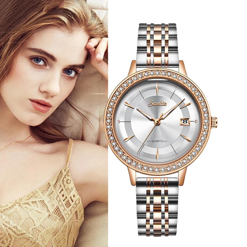 Часы наручные SUNKTA женские кварцевые брендовые Роскошные деловые с браслетом из