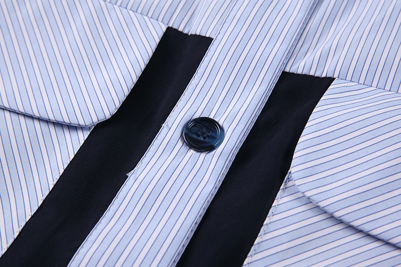 

Striped Shirt Women's Design Spring Color Contrast Ribbon Tooling Pocket Shirt Versatile Loose Top