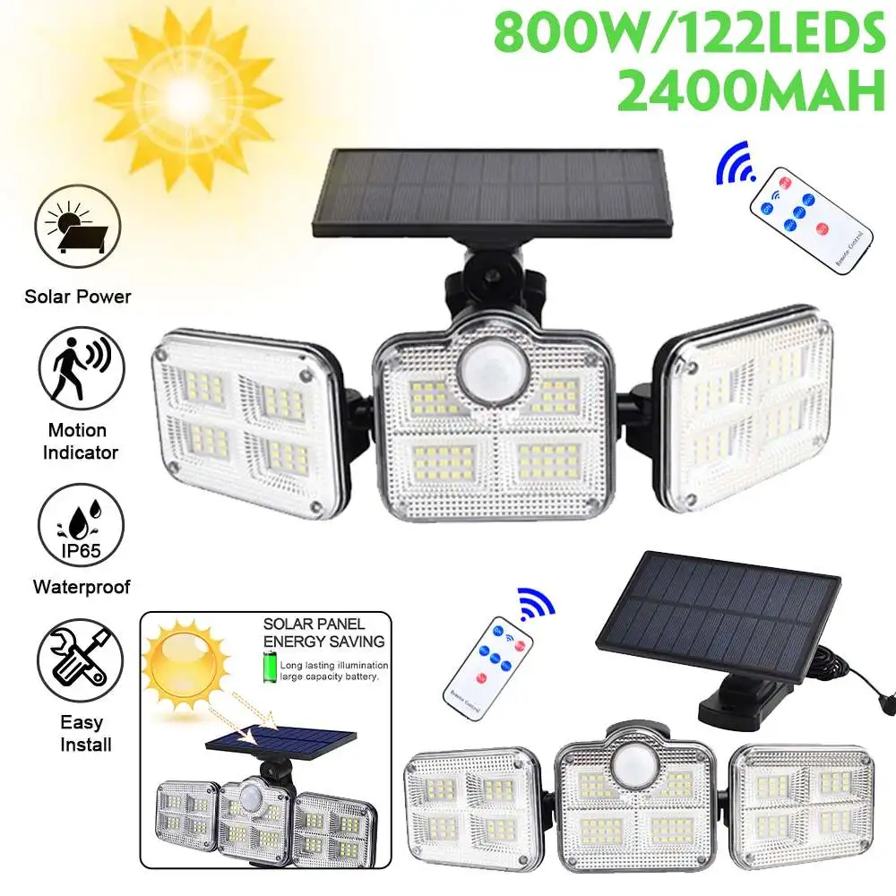 

Solar Led Light Outdoor Solar Lights Garden Solar Cell Sunlight 3 Head Motion Sensor 270 Wide Angle Waterproof Wall Lamp