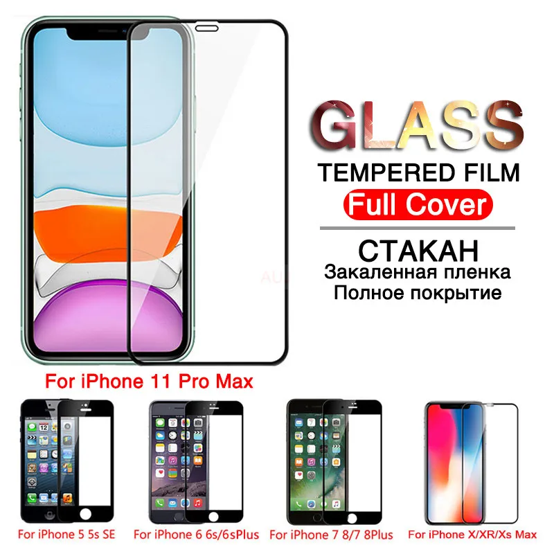 Полное покрытие закаленное стекло для iPhone 11 Pro XR X XS MAX Max защита экрана защитное на