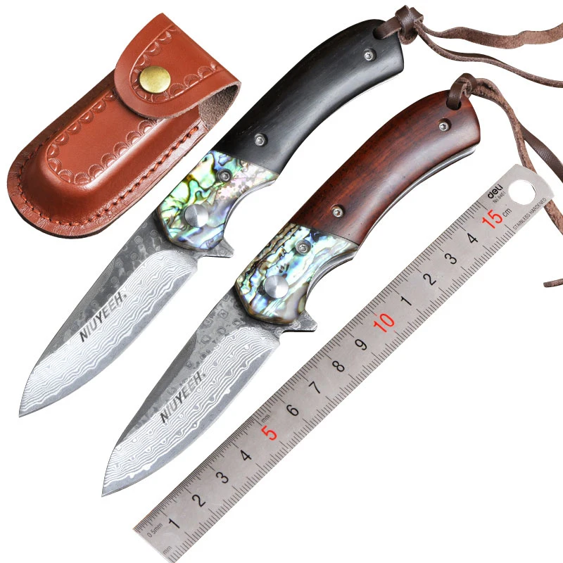 

Folding Knife VG10 Damascus Knives Sandalwood Handle EDC Outdoor Camping Hunting Defense Cutter Tool Tactical Folder Knife HWD3
