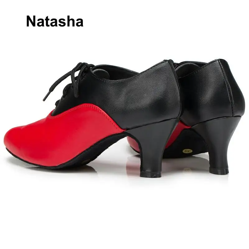 Танцевальные туфли из натуральной кожи красного и черного цвета|Обувь для