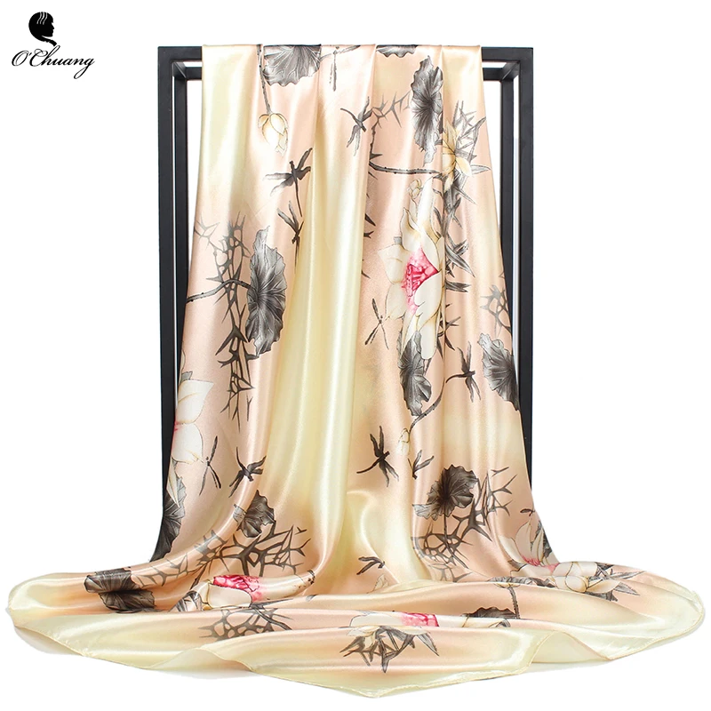 Шелковый шарф "Сатин" для женщин, модный фулярд квадратной формы, большой размер 90х90 см, шелковые волосы / головные платки-банданы.