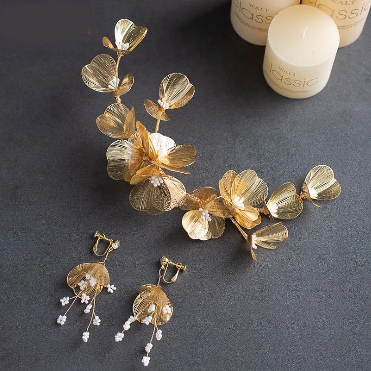 Модные золотые цвет повязки на голову невесты с листьями Шарм диадемы Листья