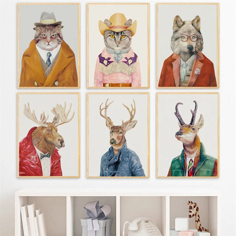 Абстрактная Картина на холсте с изображением головы котов и собак скандинавские