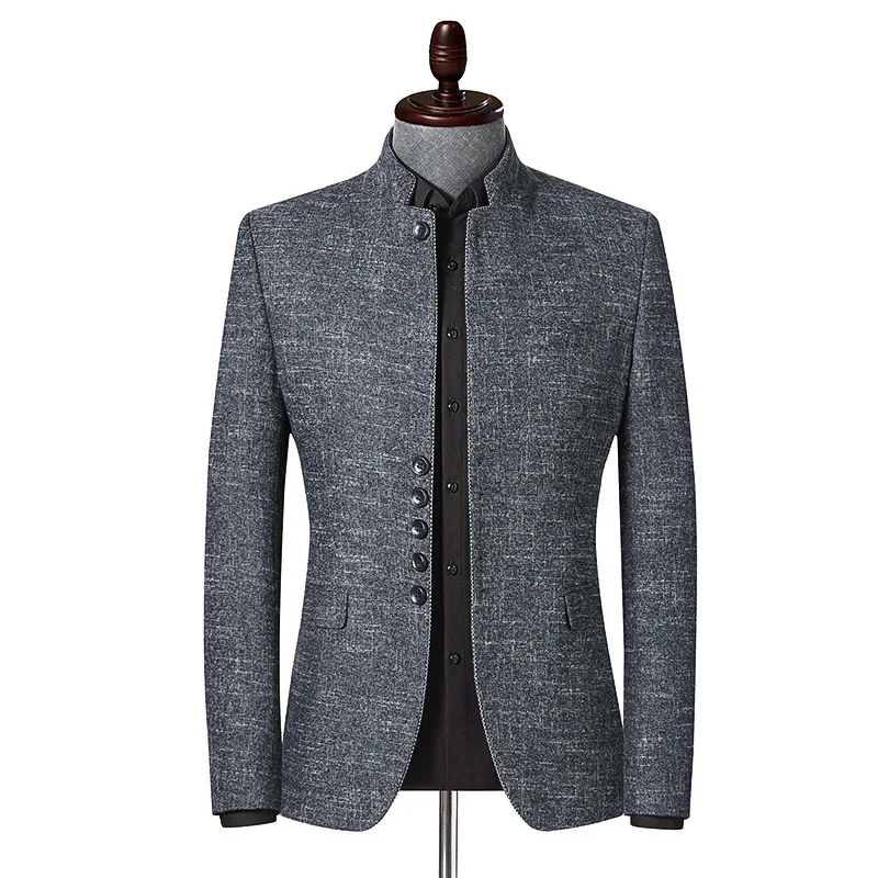 

New Arrival High Quality Men Autumn Slim Suit Stand Collar Style Coat Single Breasted Casual Blazers Men Suits Plus Size M-4XL