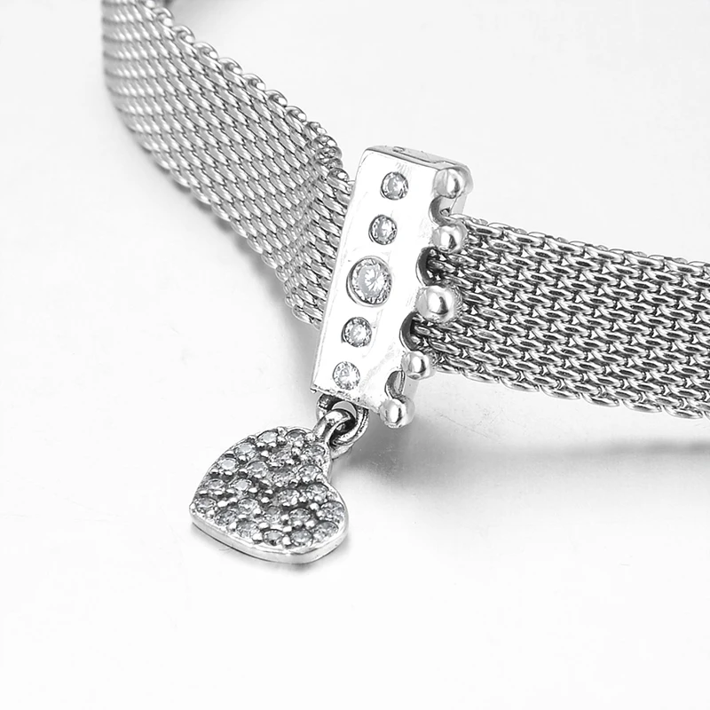 Новые Аутентичные 925 пробы серебро Ясно CZ в форме сердца короны Форма бусина с