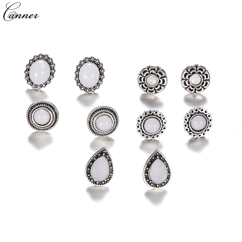 CANNER Ретро антикварные геометрические овальные круглые серьги гвоздики с опалом