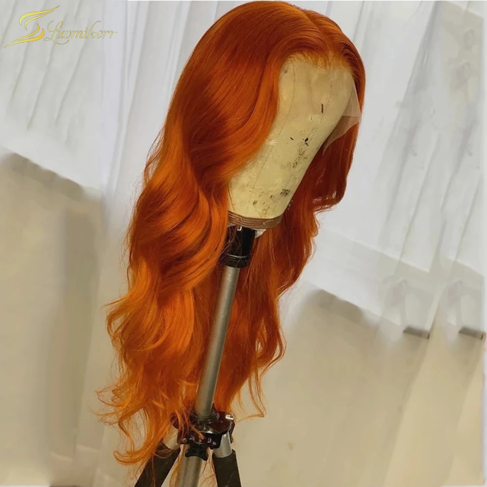

HD Transparent Ginger Orange Colored Body Wave Human HaIr Wigs Pre Plucked Deep Part Lace Front Wigs For Black Women Brazilian