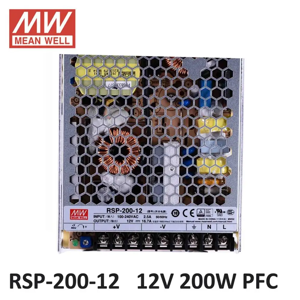 MEAN WELL RSP 200 12 импульсный источник питания Вольт Вт PFC Функция 85 264VAC вход meanwell В DC