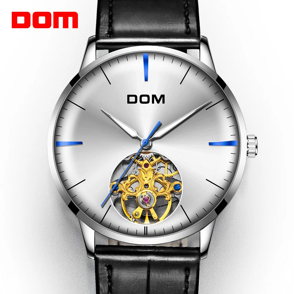 2019 Fashion DOM Mens Watches Top Brand Luxury Skeleton Watch Men Sport Leather Automatic Mechanical Wristwatch M-1268L-7M