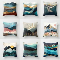 geometric mountain peak sun whale pattern creative peach skin velvet pillowcase abstract printing home sofa cushion cover